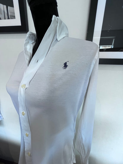 Ralph Lauren Women’s 100% Cotton White Knit Dress Shirt Slim Fit Size S