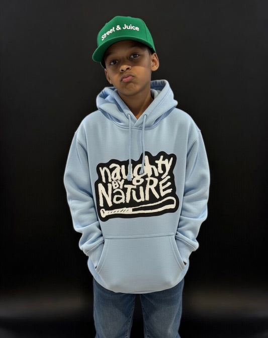 Naughty By Nature Fleece Powder Blue Front Pocket Draw String Hoodie