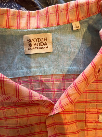 Scotch & Soda Linen Orange Beach Shirt Size XL Logo Embroidered