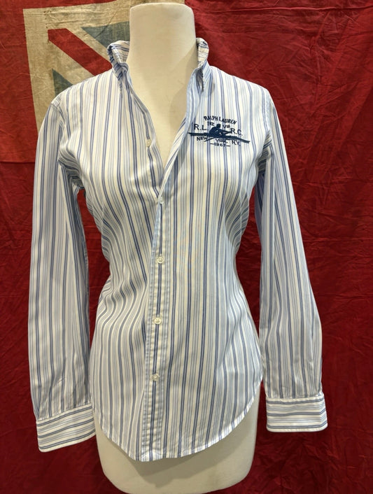 Ralph Lauren Women’s 100% Cotton Blue Striped Chest Logo Shirt Size 6