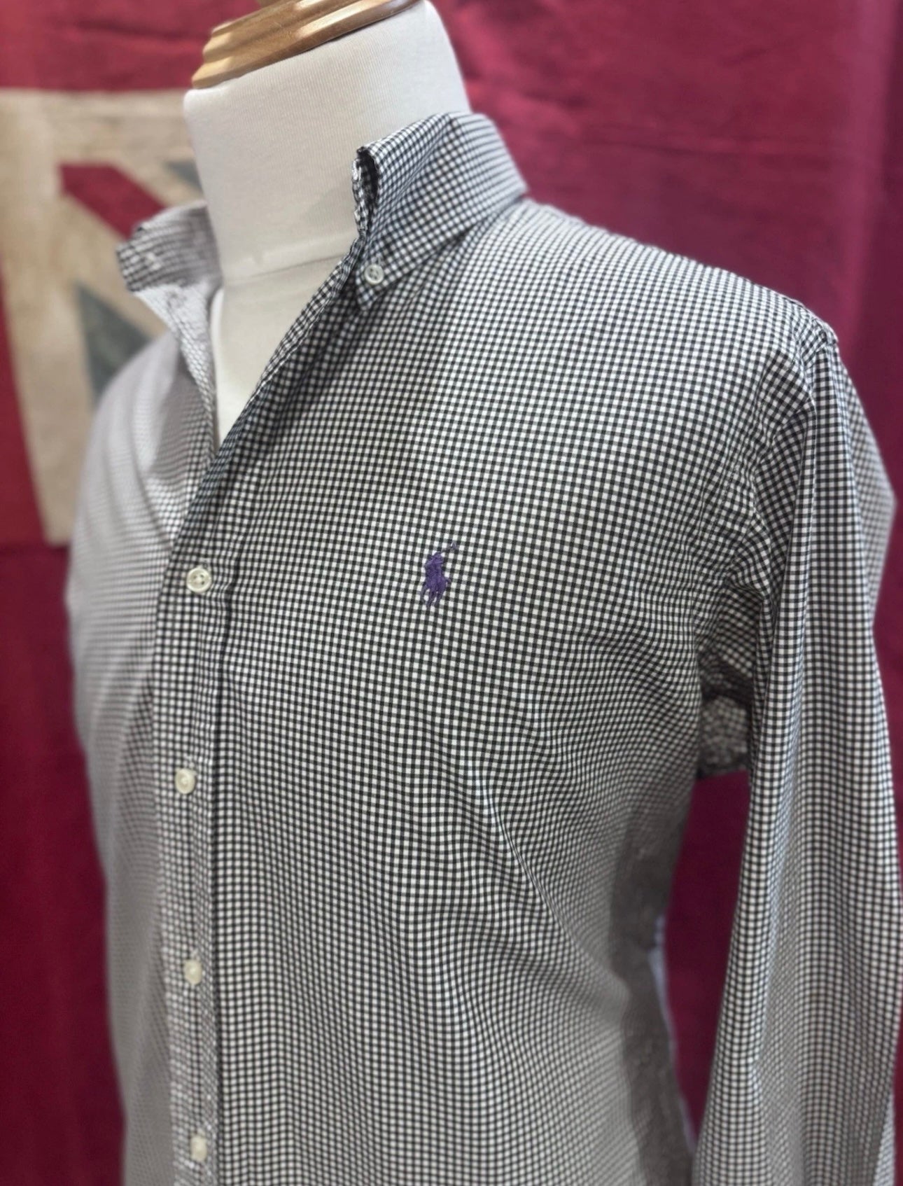 Ralph Lauren 100% Cotton Black Gingham Shirt Size XL Classic Fit