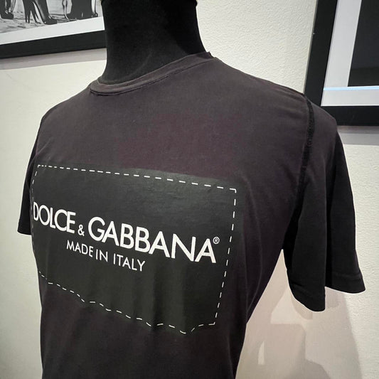 Dolce & Gabbana 100% Cotton Black Logo Print Tee Size Medium Made in Italy