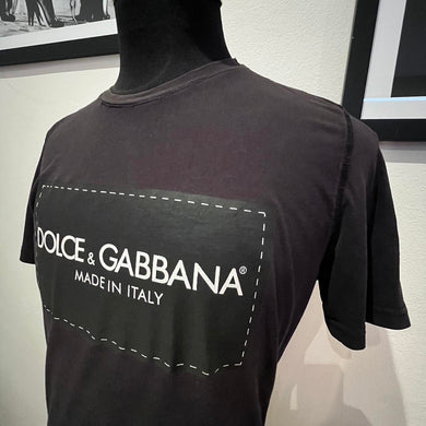Dolce & Gabbana 100% Cotton Black Logo Print Tee Size Medium Made in Italy