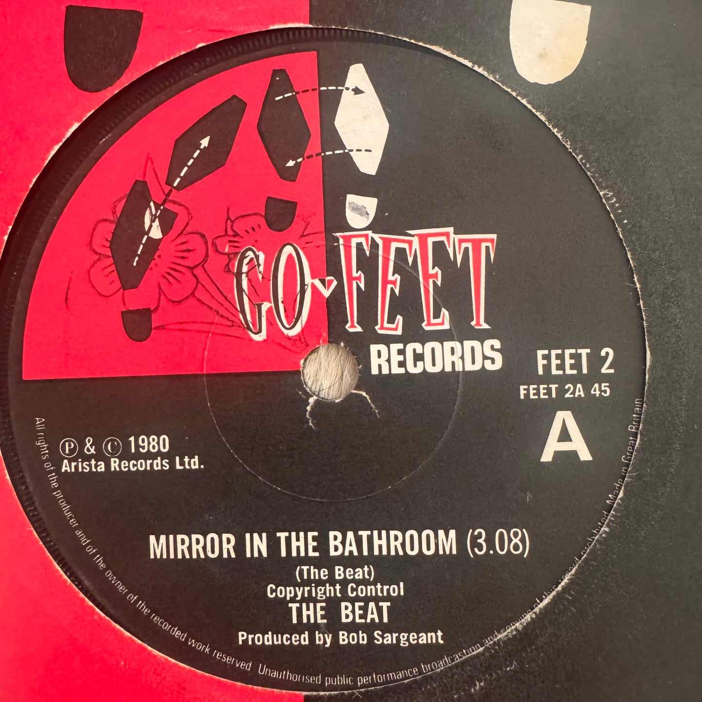 The Beat “Mirror In The Bathroom” 2 Track 7inch Vinyl Go-Feet Records 1980