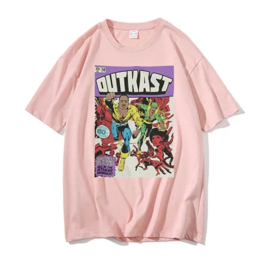 OutKast Atliens 100% Cotton Pink Chest Logo T Shirt Hip Hop Streetwear