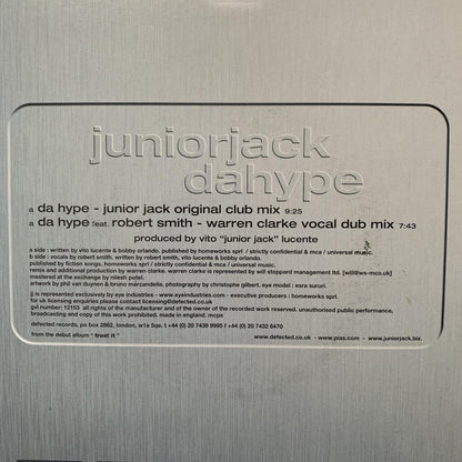Junior Jack “Da Hype” 2 Version 12inch Vinyl Single Track Listing In Photos House Music Banger on Defected Records