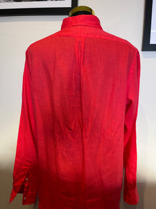 Ralph Lauren 100% Cotton Linen Red Shirt Size Large Classic Fit