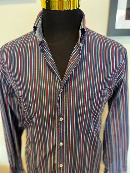 Paul & Shark 100% Cotton Blue Striped Shirt Size Large Made In Italy