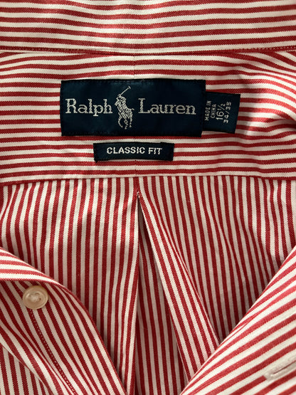 Ralph Lauren 100% Cotton White / Red Strip Shirt Size L Classic Fit, Fits L to XL