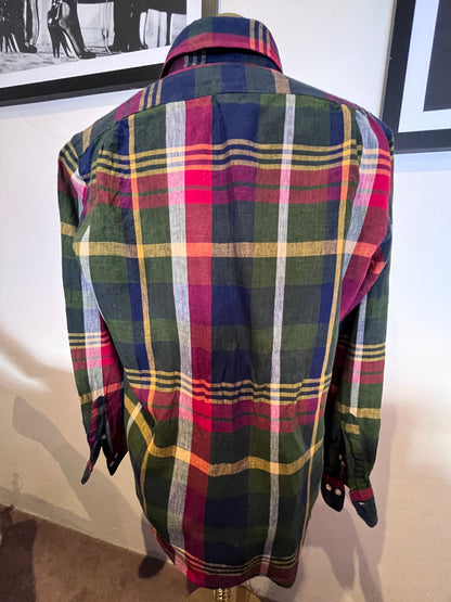 Ralph Lauren 100% Cotton Linen Check Shirt Size Large Custom Fit