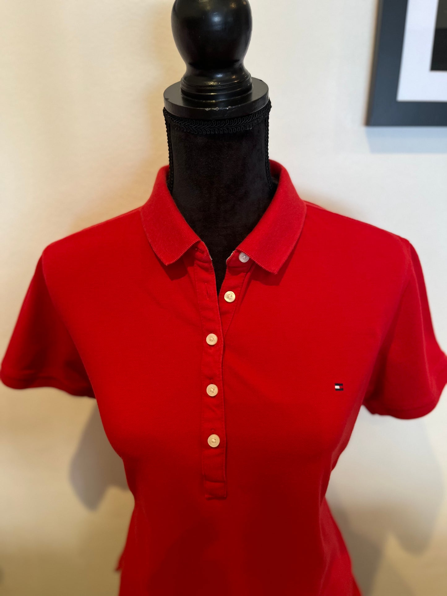 Tommy Hilfiger Women’s 100% Cotton Red Polo Shirt Size Large