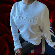 Load image into Gallery viewer, Lacoste Ladies Sweater White Size 6 Raised Chest Logo &amp; Arm Crocodile Badge