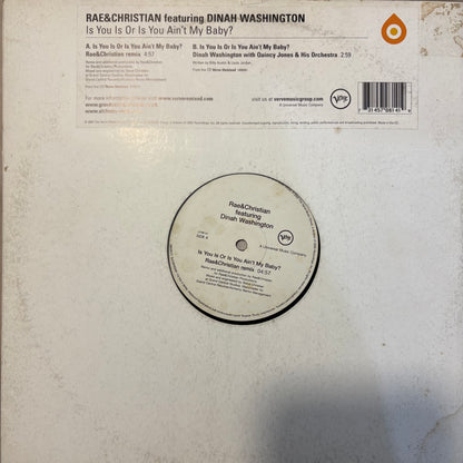 Rae & Christian Feat Dinah Washington “Is You Is Or Is You Ain’t My Baby” 2 Track 12inch Vinyl Record