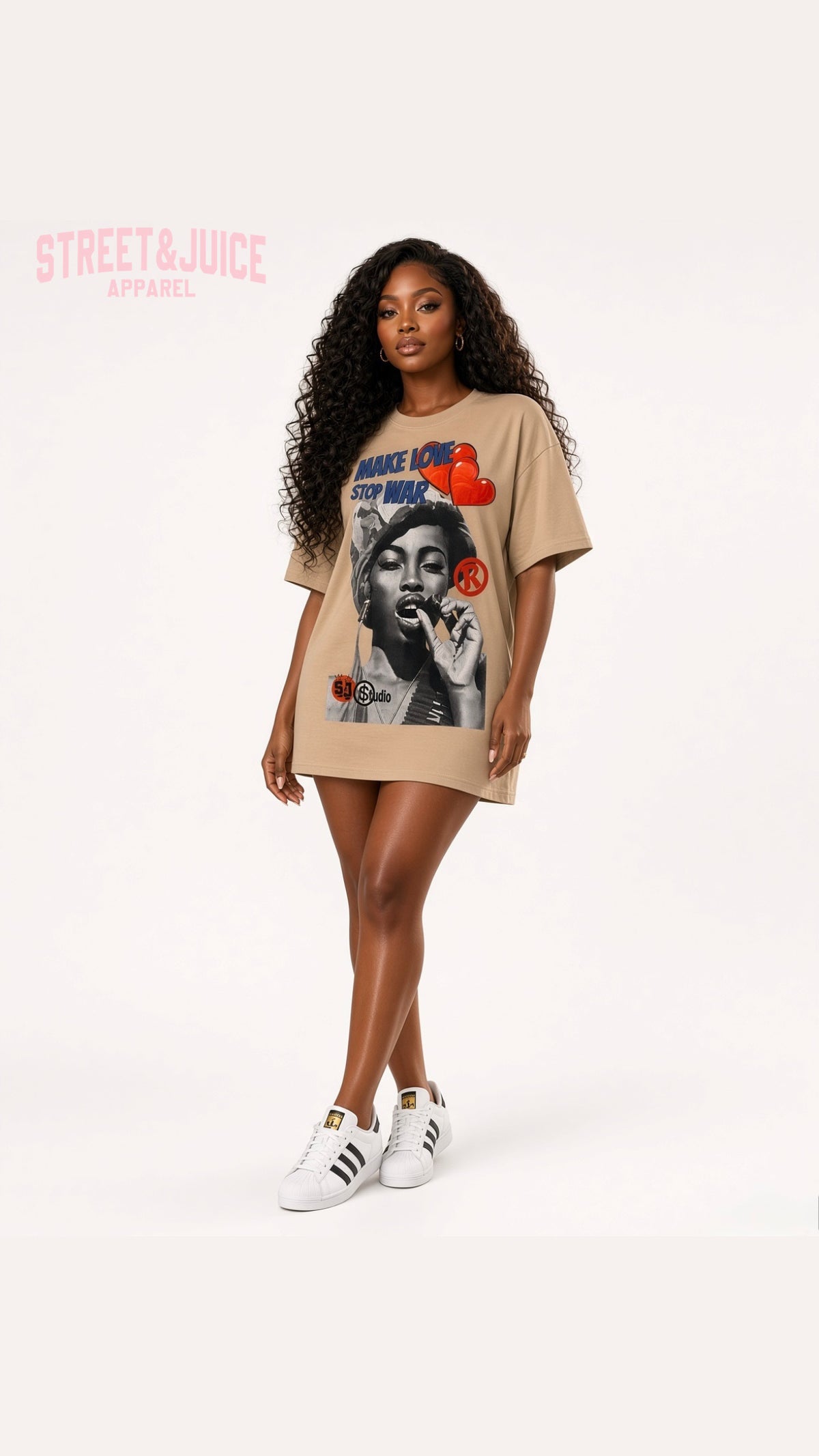 Street & Juice ‘Make Love Stop War’ 100% Heavyweight Cotton Beige Tee