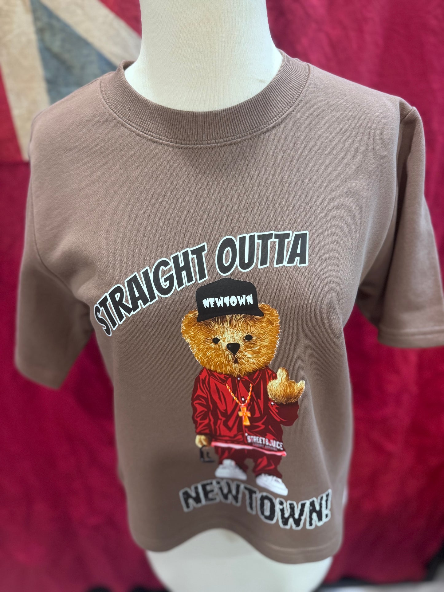 Street & Juice Women’s Straight Outta Newtown’ 100% Cotton Brown Crop Sweater