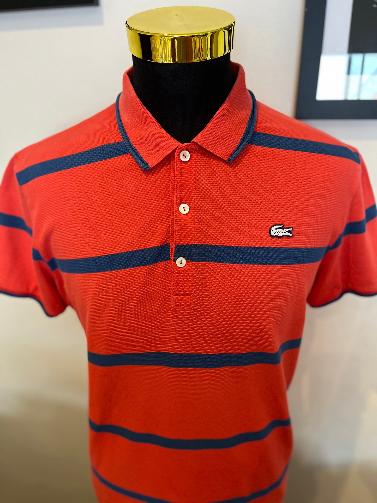 Lacoste 100% Cotton Red Blue Stripe Polo Shirt Size Large