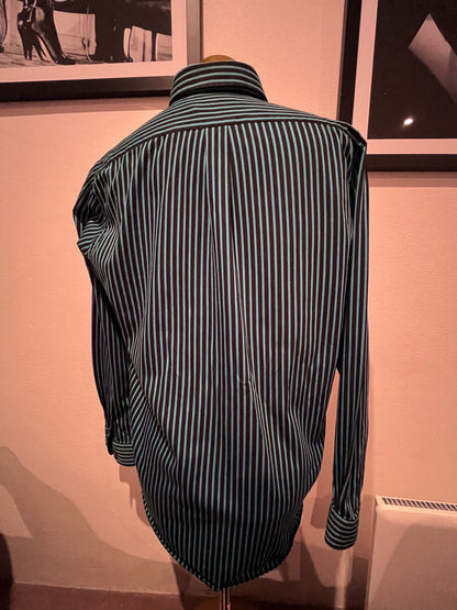 Pringle of Scotland 100% Blue Black Stripe Cotton Shirt Size Large Button Down Collar