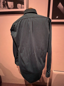 Pringle of Scotland 100% Blue Black Stripe Cotton Shirt Size Large Button Down Collar