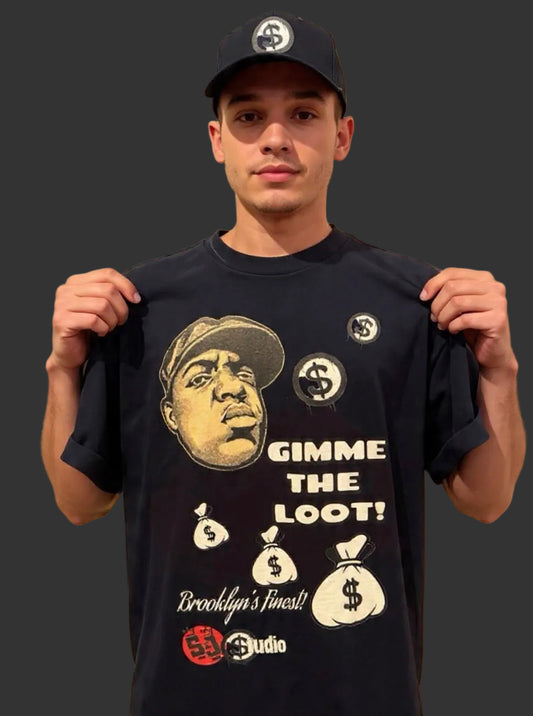 Street & Juice Biggie “Gimme The Loot” 100% Cotton Black Chest Logo T Shirt