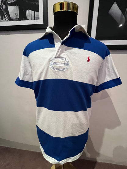 Ralph Lauren Rugby Polo Shirt 100% Cotton Size XL Blue White Stripe