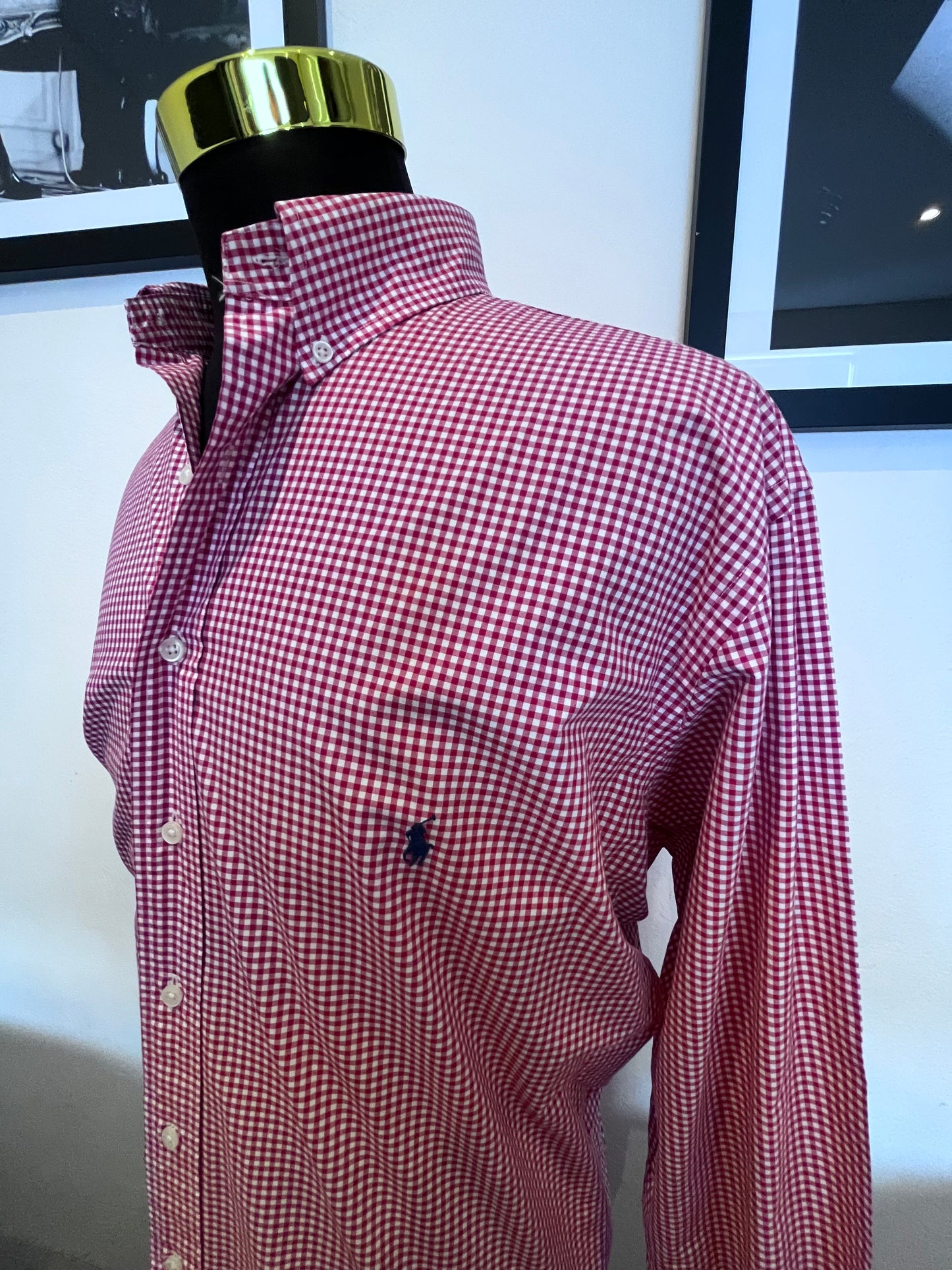 Ralph Lauren 100% Cotton Red White Gingham Check Shirt Size XL Classic Fit