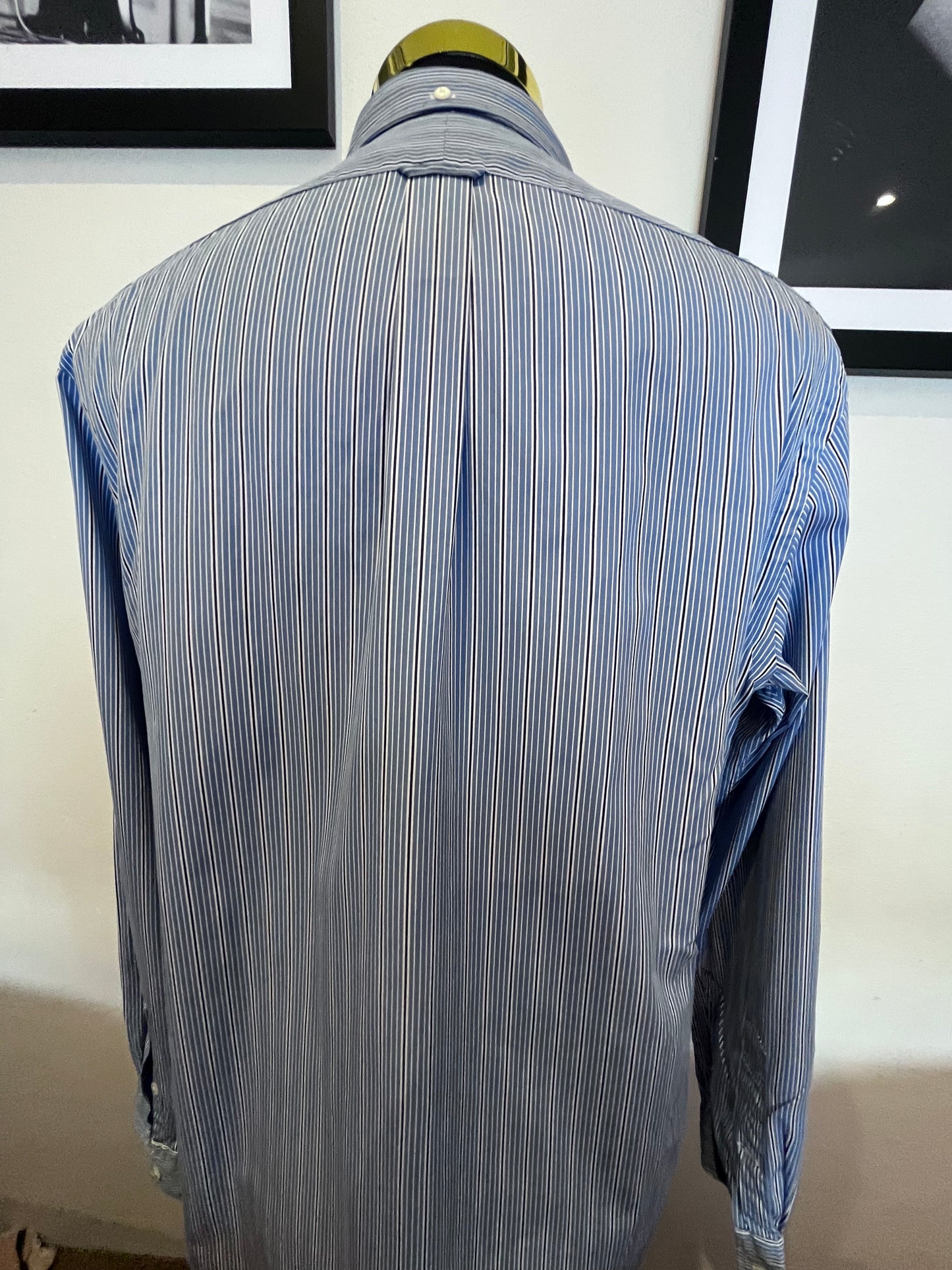 Ralph Lauren 100% Cotton Blue Stripe Shirt Size XL Slim Fit Button Down Collar