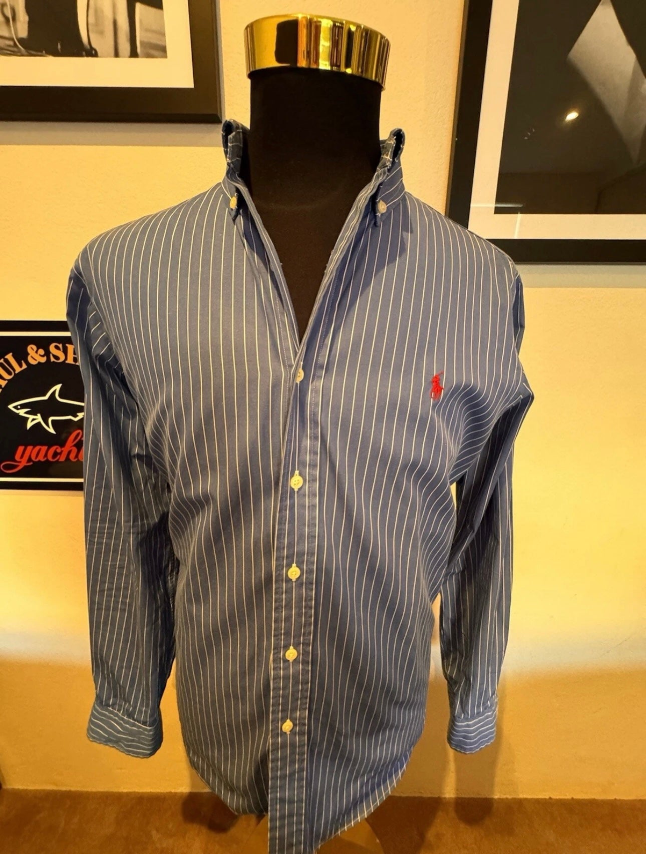 Ralph Lauren 100% Blue Pin Striped Shirt Classic Fit Size Large Button Down