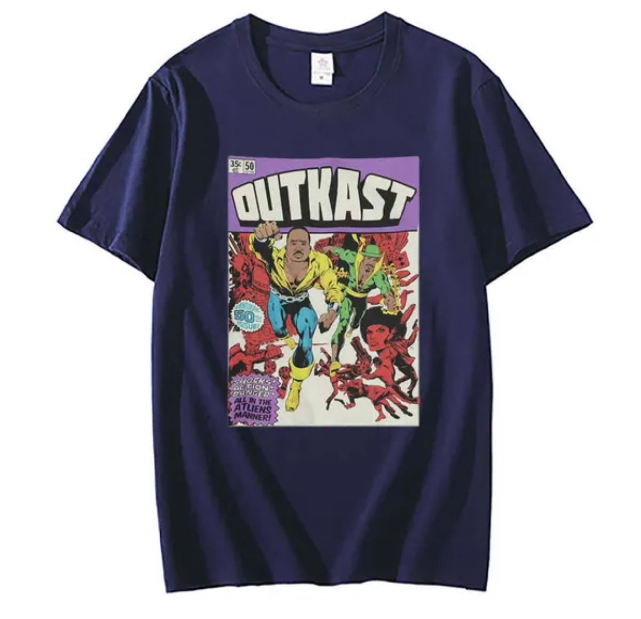 OutKast Atliens 100% Cotton Navy Blue Chest Logo T Shirt Hip Hop Streetwear