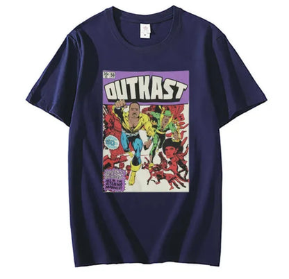 OutKast Atliens 100% Cotton Navy Blue Chest Logo T Shirt Hip Hop Streetwear