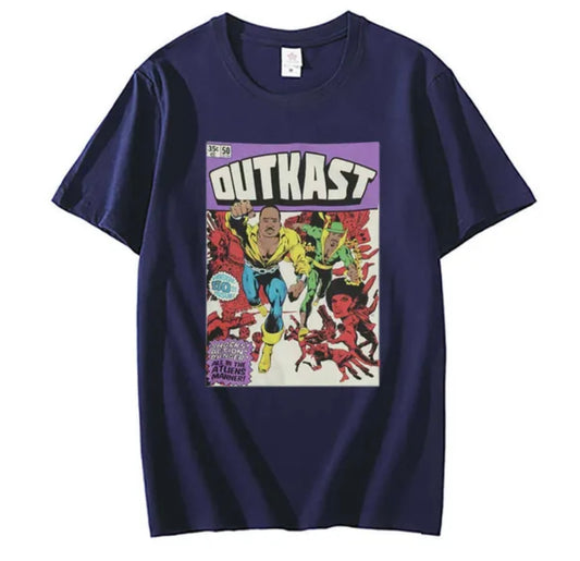 OutKast Atliens 100% Cotton Navy Blue Chest Logo T Shirt Hip Hop Streetwear