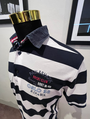 Paul & Shark 100% Cotton Blue White Stripe Polo Shirt Size Large Classic Fit