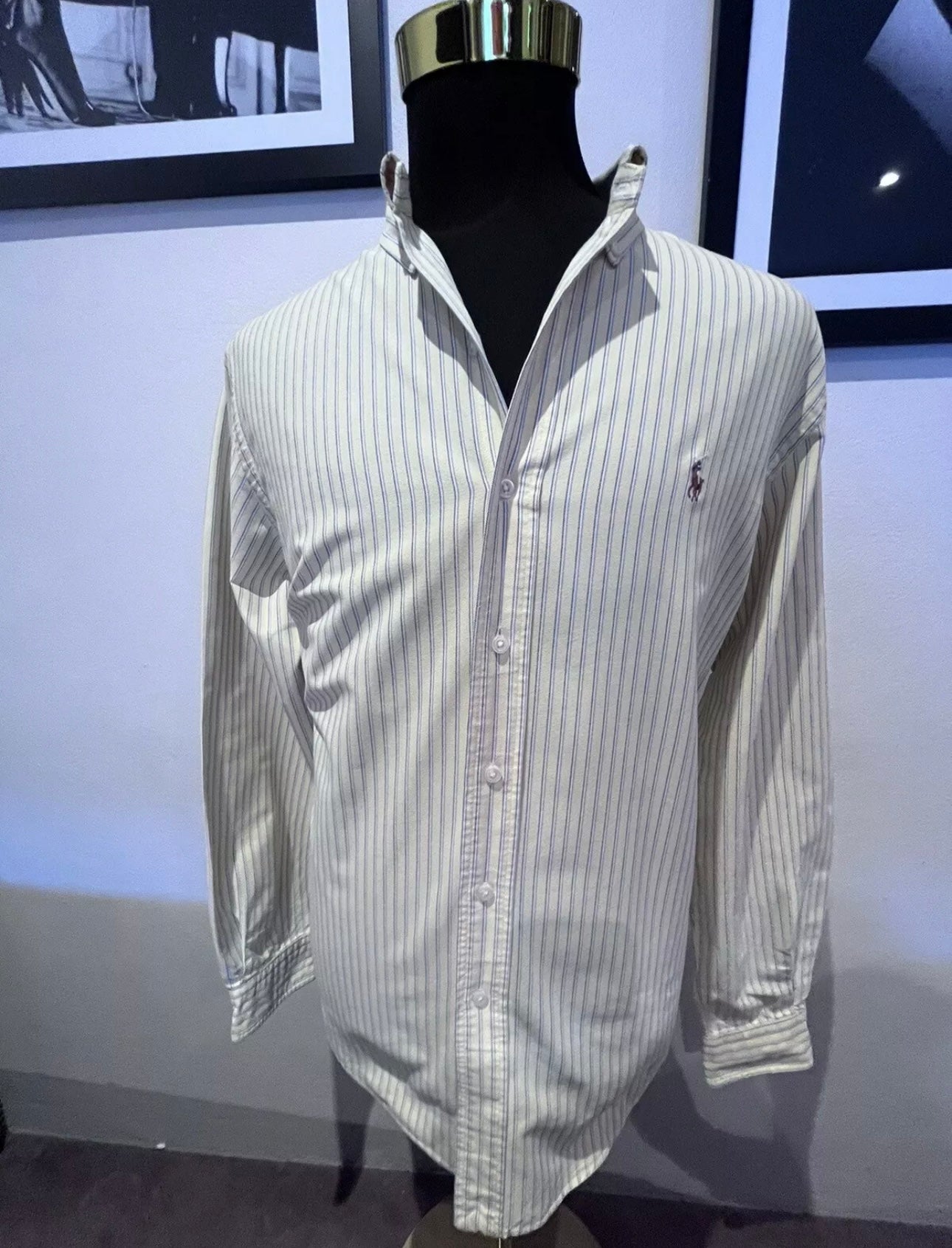 Ralph Lauren 100% Cotton Yellow / Blue Stripe Oxford Shirt Size XL Custom Fit