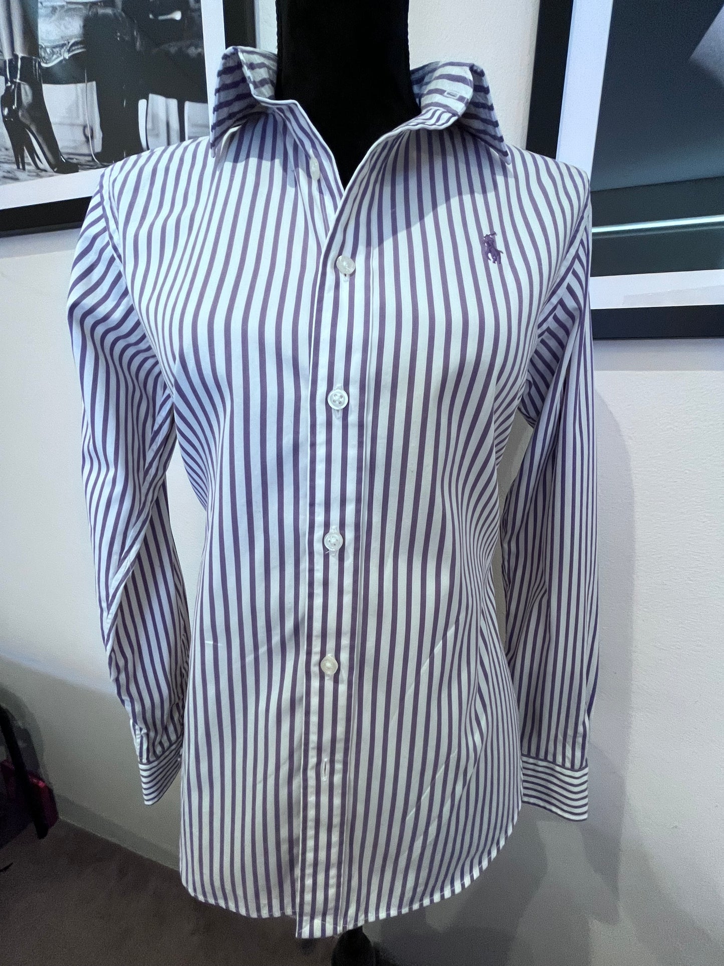 Ralph Lauren Women’s 100% Cotton Purple White Stripe Shirt Slim Fit Size 10