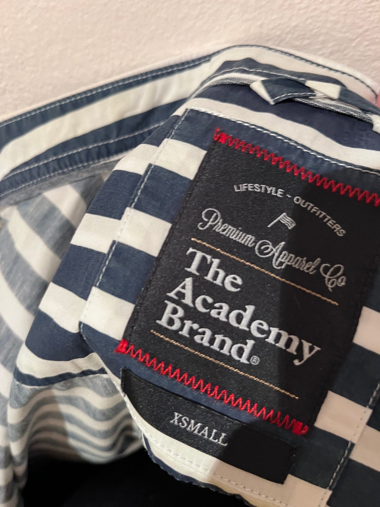 The Academy Brand 100% Cotton Blue White Stripe Shirt Size Medium Slim Fit