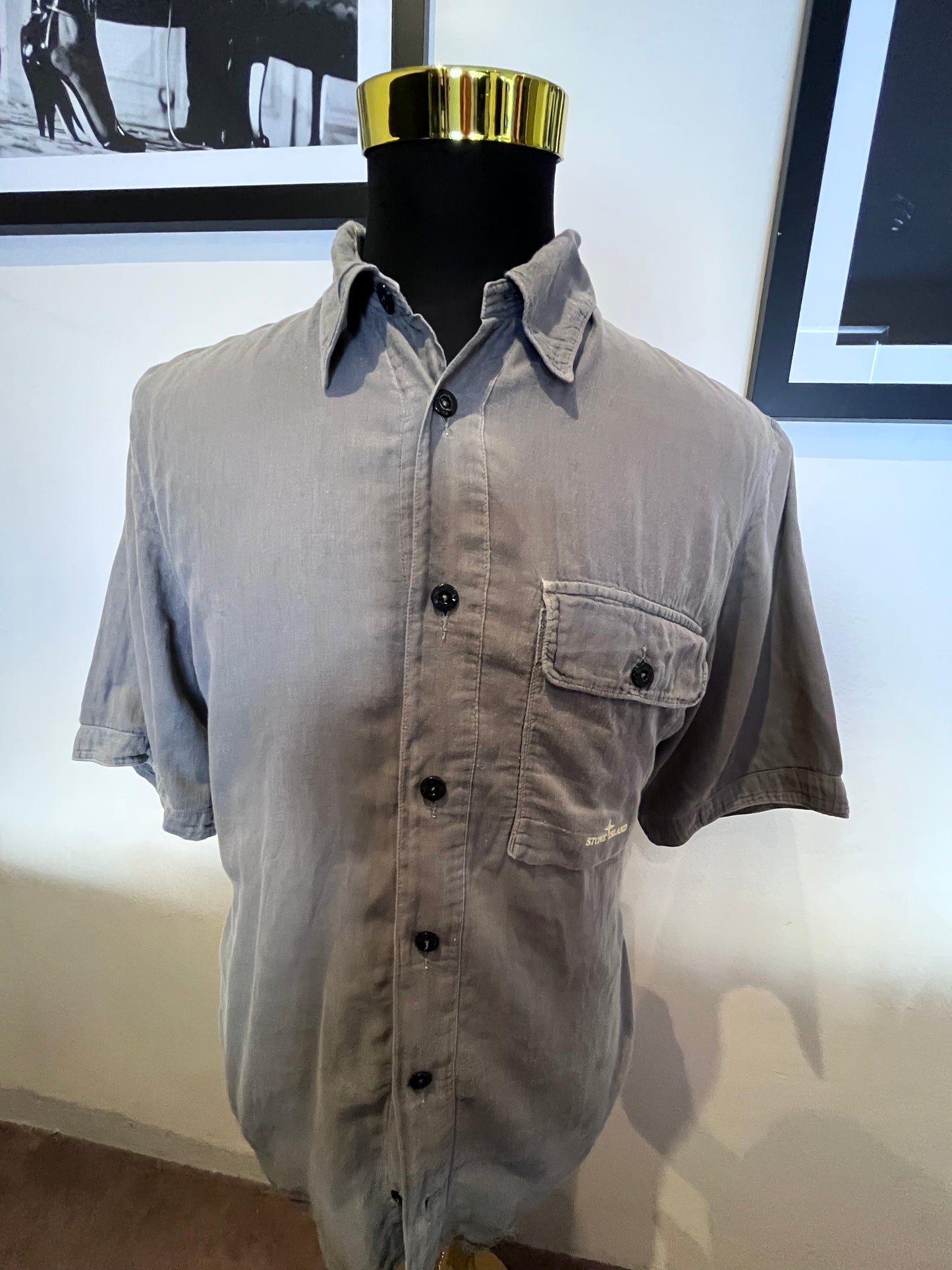 Stone Island 100% Cotton Linen Grey Shirt Size XL regular Fit Made in Italy