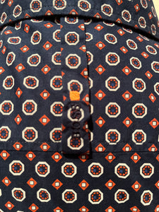 Boss Orange Hugo Boss 100% Cotton Blue Orange Circle Pattern Shirt Size Medium
