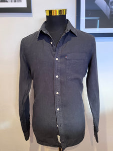 The Academy Brand 100% Linen Cotton Black Shirt Size Medium Slim Fit