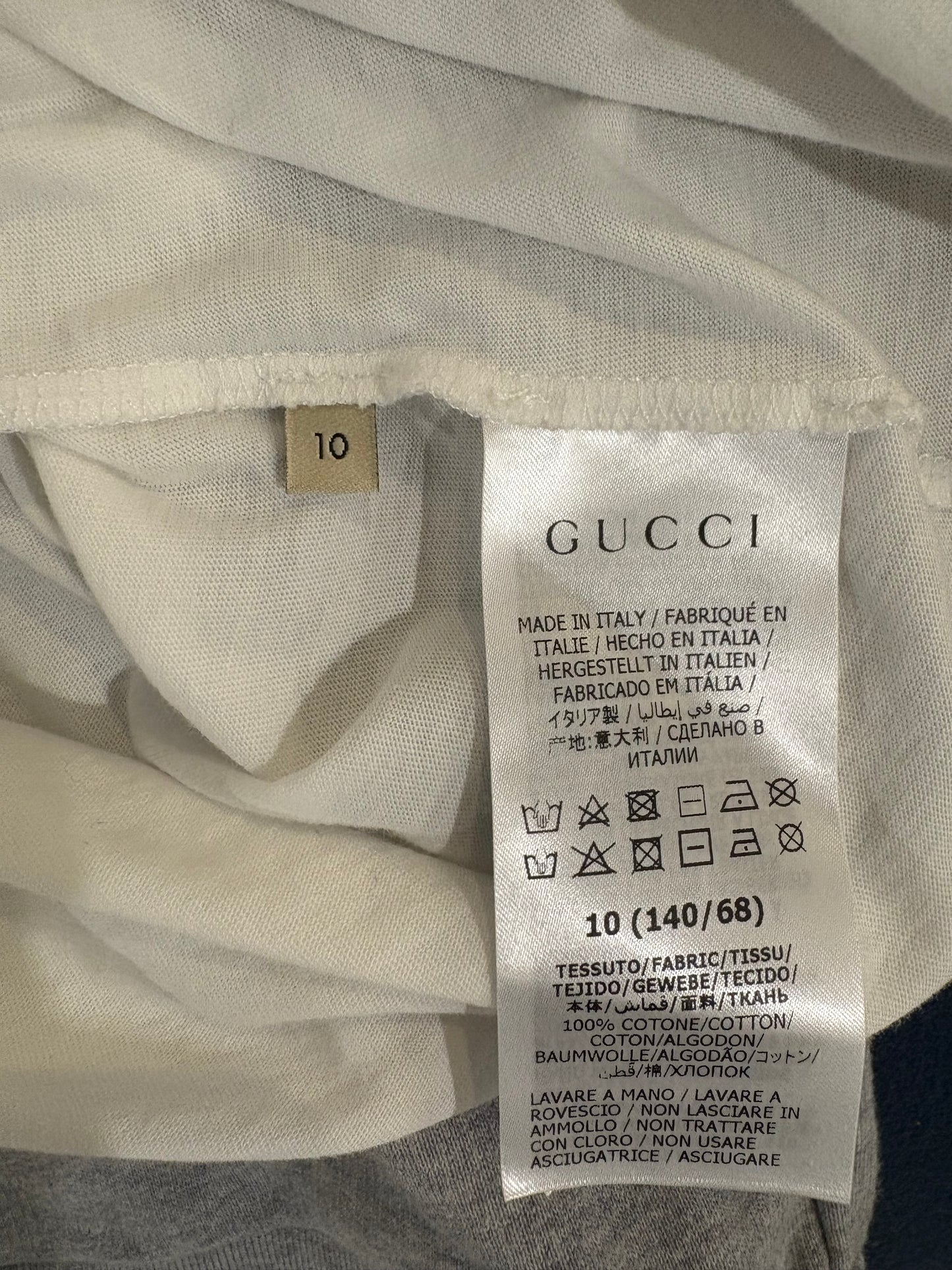Gucci 100% Cotton White Chest Logo Vintage Tee Kids Size 9-10