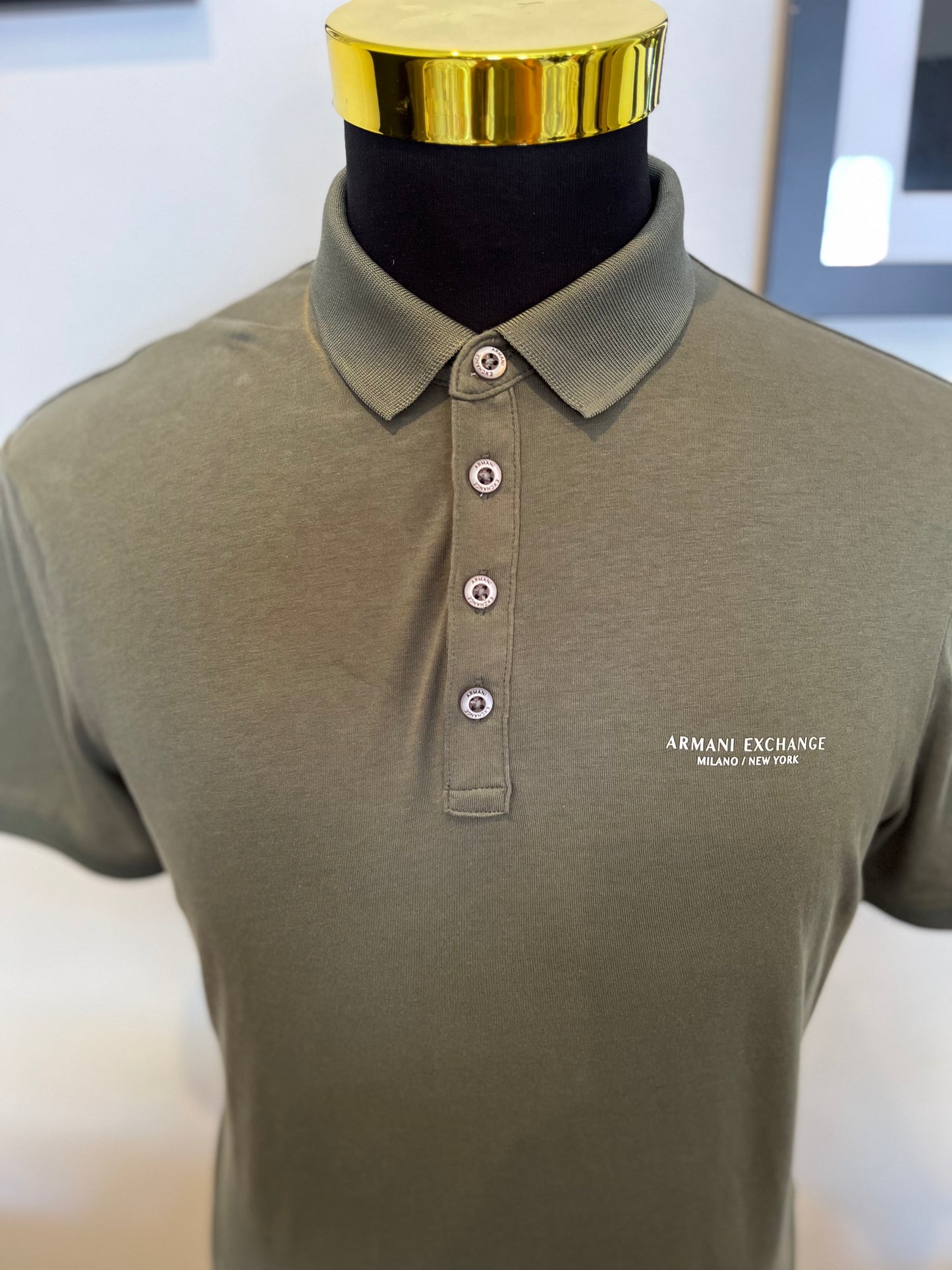 Armani Armani Exchange 100% Cotton Khaki Polo Size Medium Logo Chest Print