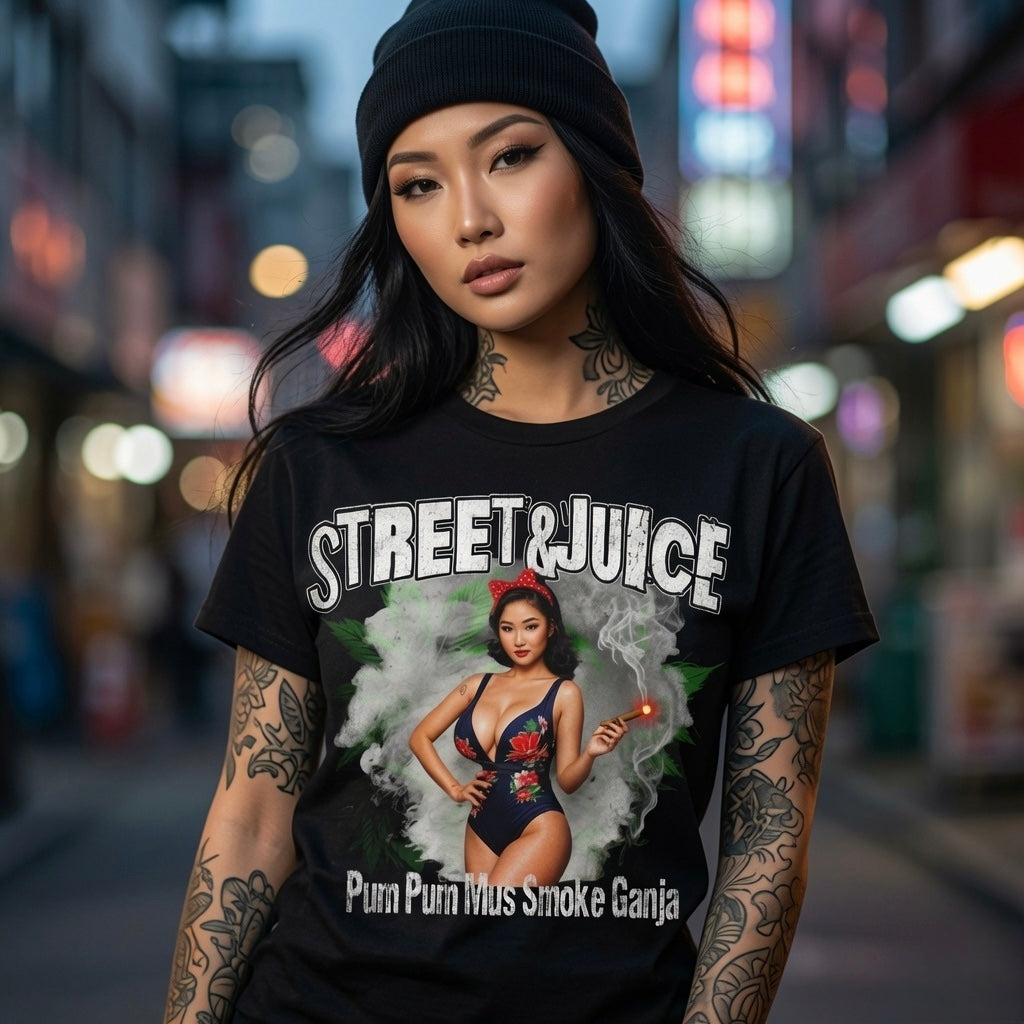 Street & Juice ‘Pum Pum Mus Smoke Ganja’ 100% Cotton Black Graphic Tee