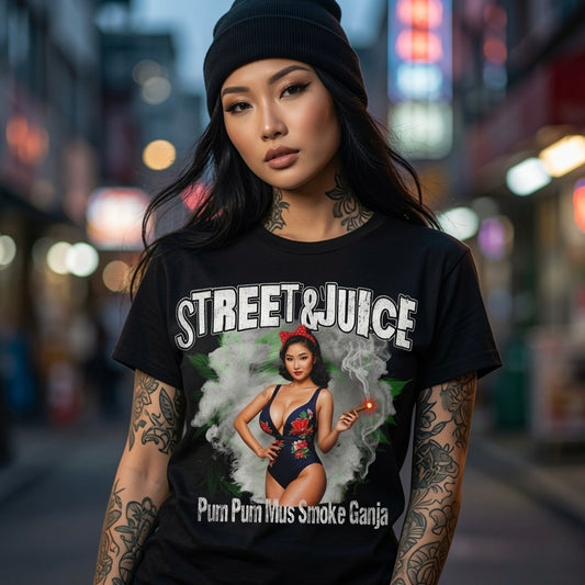 Street & Juice ‘Pum Pum Mus Smoke Ganja’ 100% Cotton Black Graphic Tee
