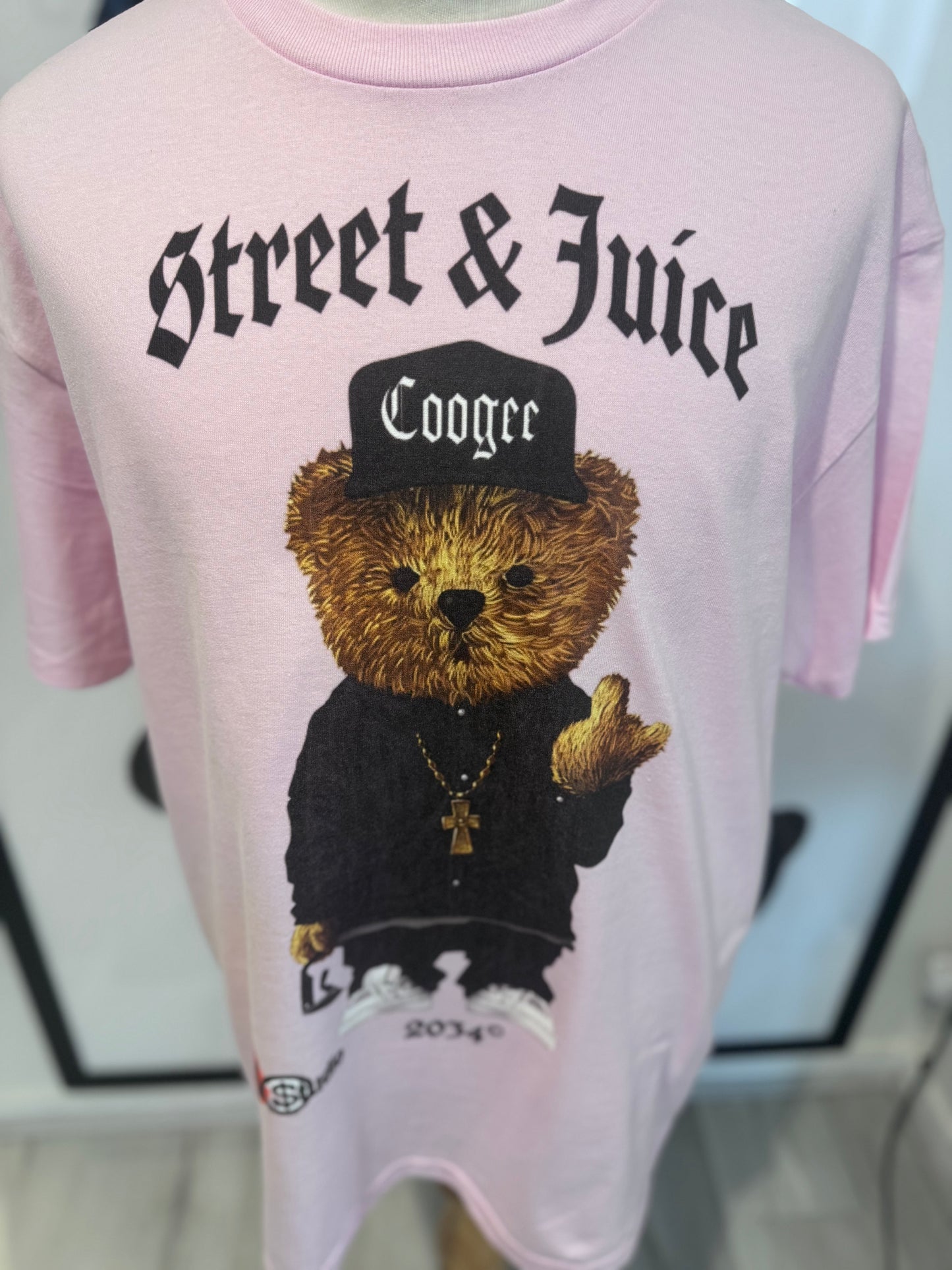 Street & Juice ‘Coogee Bear’ 100% Cotton Pink Chest & Back Logo Tee