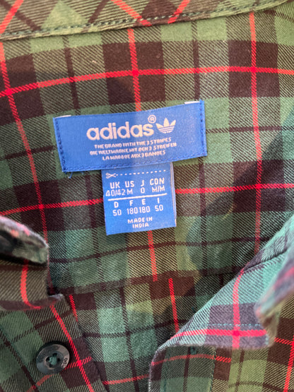 Adidas 100% Cotton Red Green Check Shirt Size Medium Classic Fit