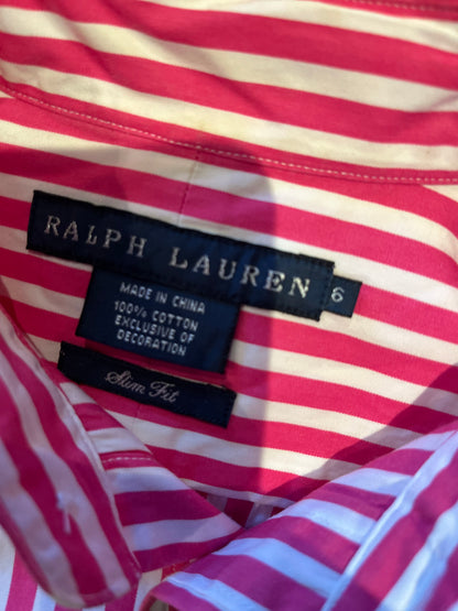 Ralph Lauren Women’s 100% Cotton Pink White Striped Shirt Slim Fit Size 6