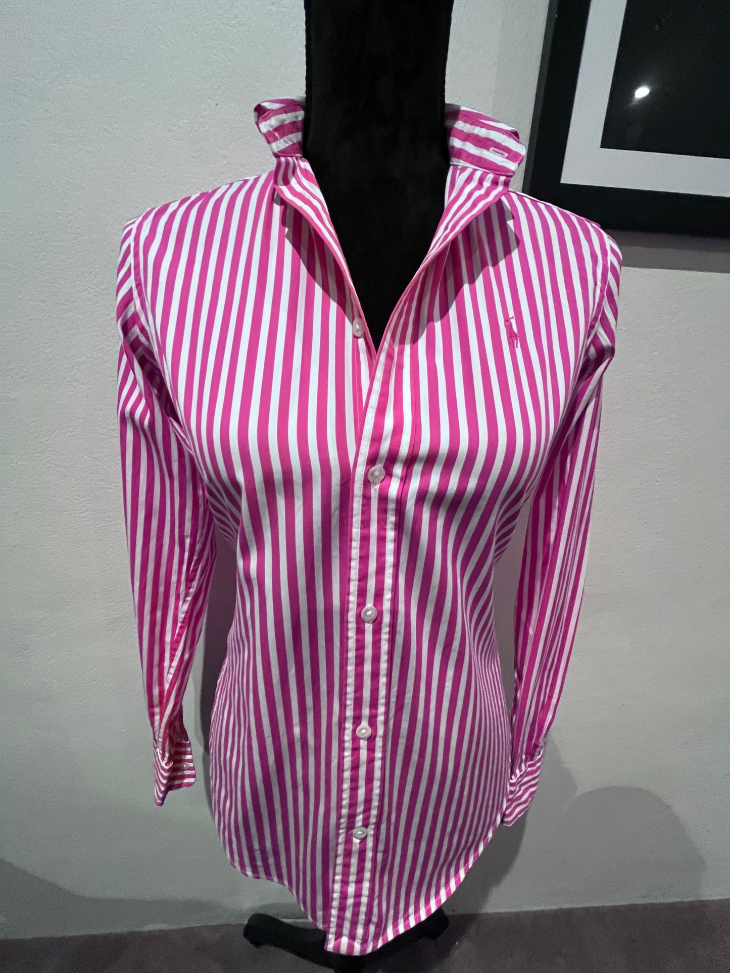 Ralph Lauren Women’s 100% Cotton Pink White Stripe Shirt Size 4 Slim Fit