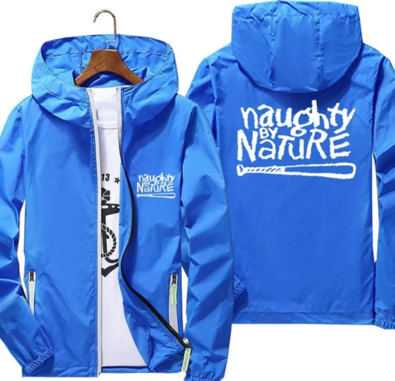 Naughty By Nature Blue Microfibre Showerproof Hooded Windbreaker Zipper Front