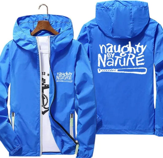 Naughty By Nature Blue Microfibre Showerproof Hooded Windbreaker Zipper Front