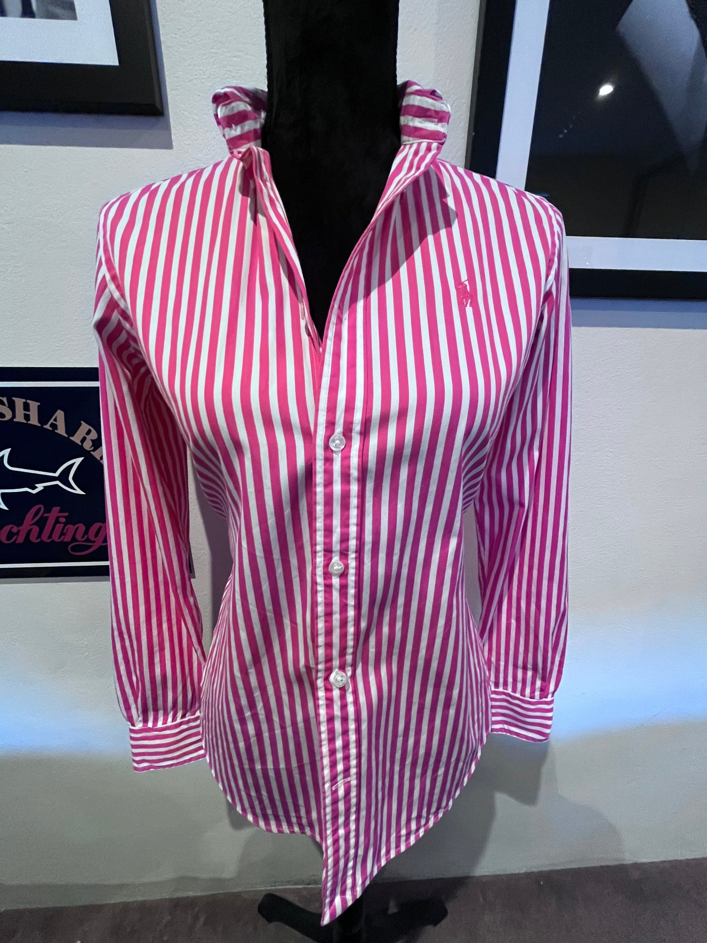 Ralph Lauren Women’s 100% Cotton Pink White Striped Shirt Slim Fit Size 6