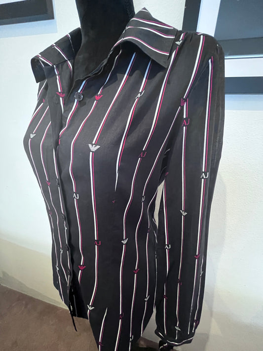 Armani AJ 100% Cotton Women’s Black Stripe Shirt Size 6