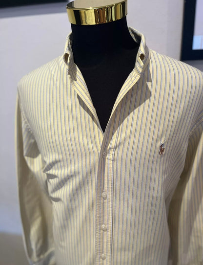 Ralph Lauren 100% Cotton Yellow / Blue Stripe Oxford Shirt Size XL Custom Fit